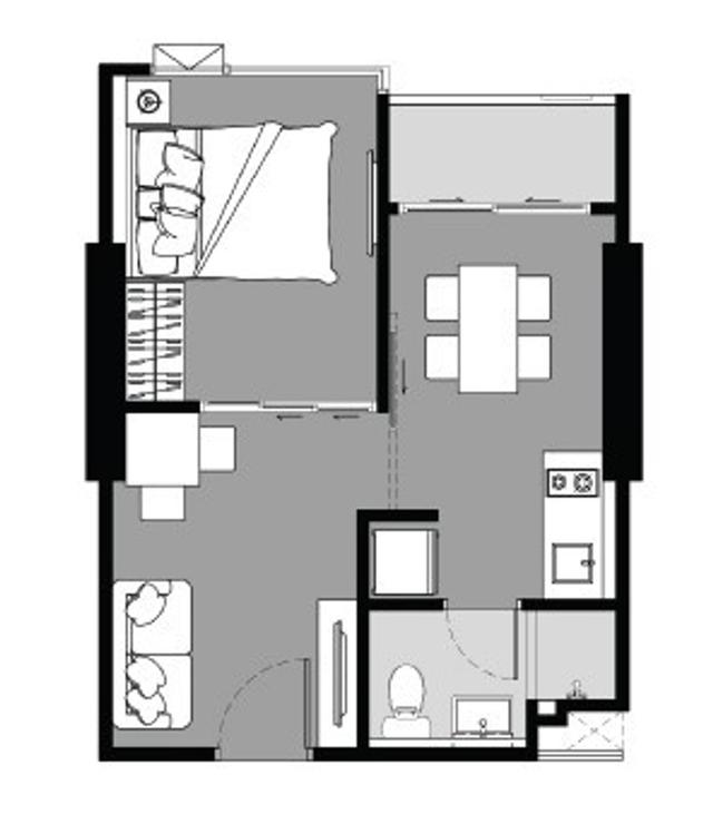 ให้เช่า/ขาย The Stage Mindscape Ratchada-Huaikwang 1 ห้องนอน ขนาด 34.64 ตรม. ชั้น 7 วิวโล่ง ครัวปิดติดระเบียง ห้องมุม เฟอร์นิเจอร์และเครื่องใช้ไฟฟ้าคร 12