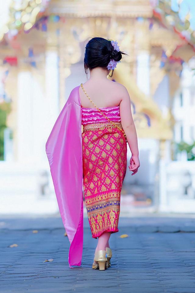 รูป ชุดไทยเด็กหญิง setสไบกับกระโปรงยาวผ้าถุง 6