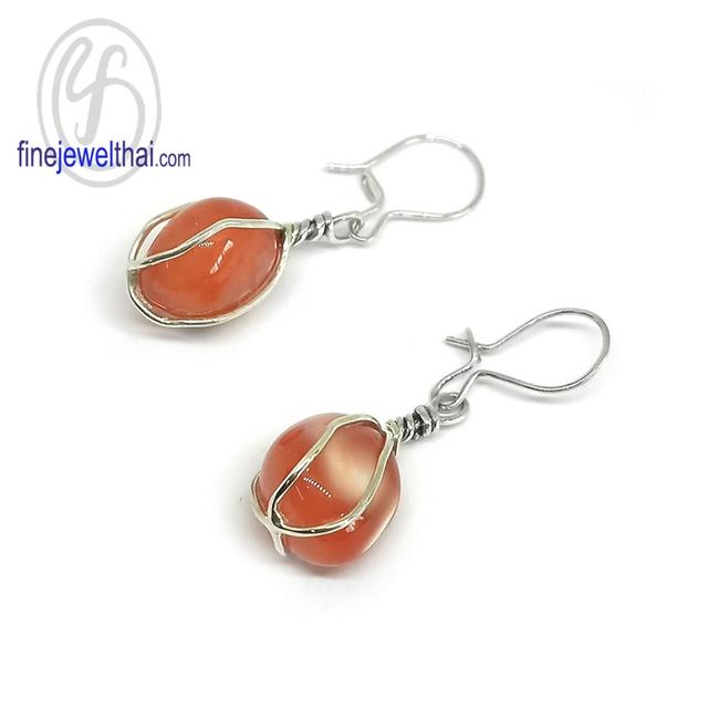 Finejewelthai ต่างหูอาเกตุ เงินแท้ อาเกตุสีส้ม พลอยประจำเดือนเกิด-E01052018 รูปที่ 2