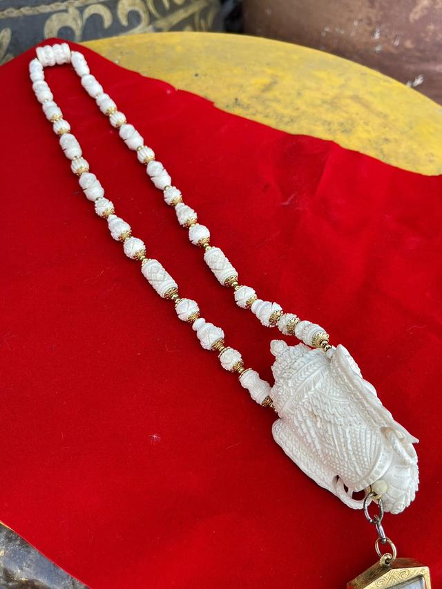 สร้อยงาช้างแกะสลัก สร้อยคองาช้าง สร้อยงาช้างแท้ทั้งเส้น ขนาดยาง14นิ้ว ปลายงาแกะสลัก 7