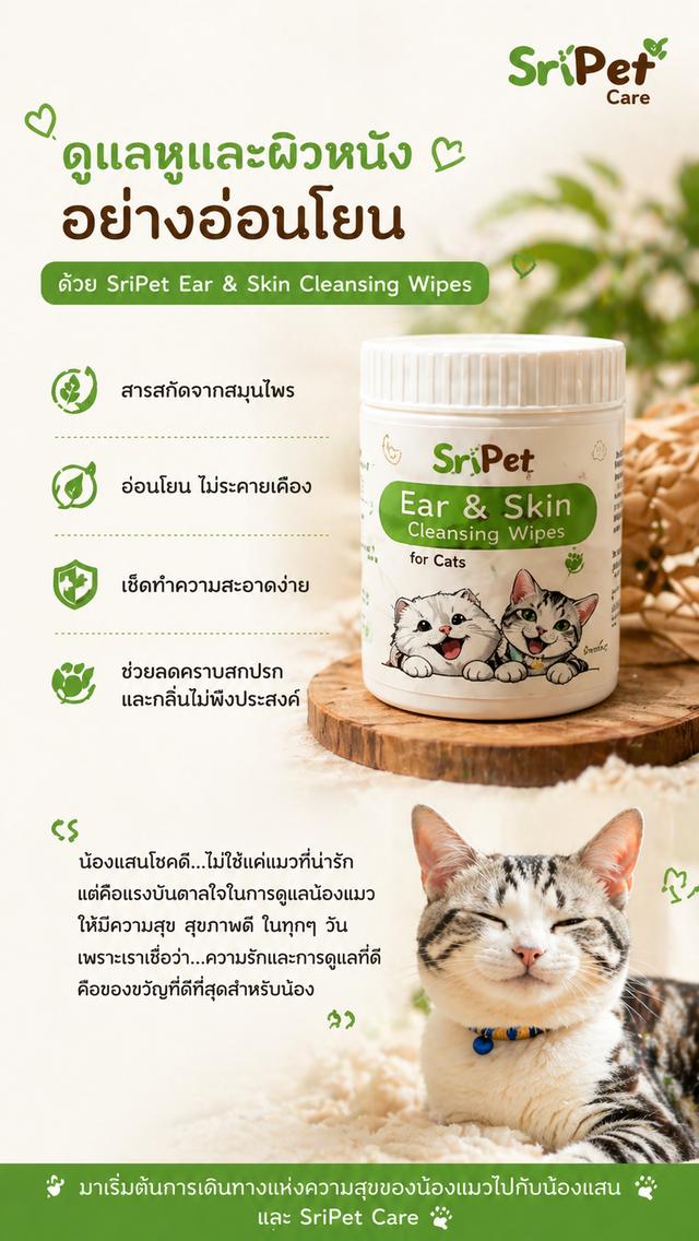 แผ่นเช็ดสมุนไพร ทำความสะอาดใบหูและผิว  สำหรับแมว รูปที่ 2