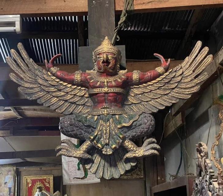 พญาครุฑไม้สัก ขนาด110ซม ครุฑไม้แกะสลัก