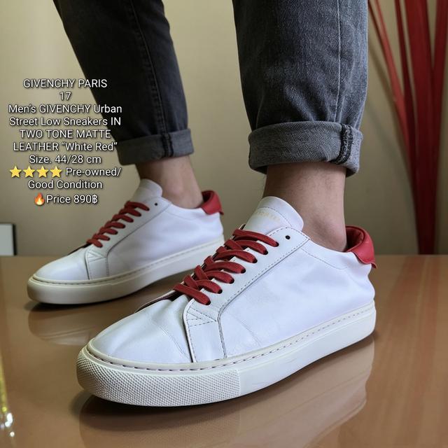 GIVENCHY PARIS17Men’s GIVENCHY Urban Street Low Sneakers IN TWO TONE MATTE LEATHER “White Red”Size. 44/28 cm