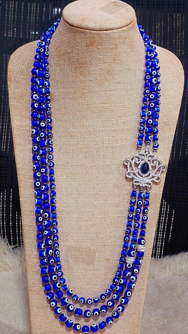 สร้อยคอ Evil eye จี้sterling silver925 พลอยczคั่นหินแร่เฮมาไทต์ ดวงตาขนาด6มิลและ8มิล ความยาว29นิ้ว