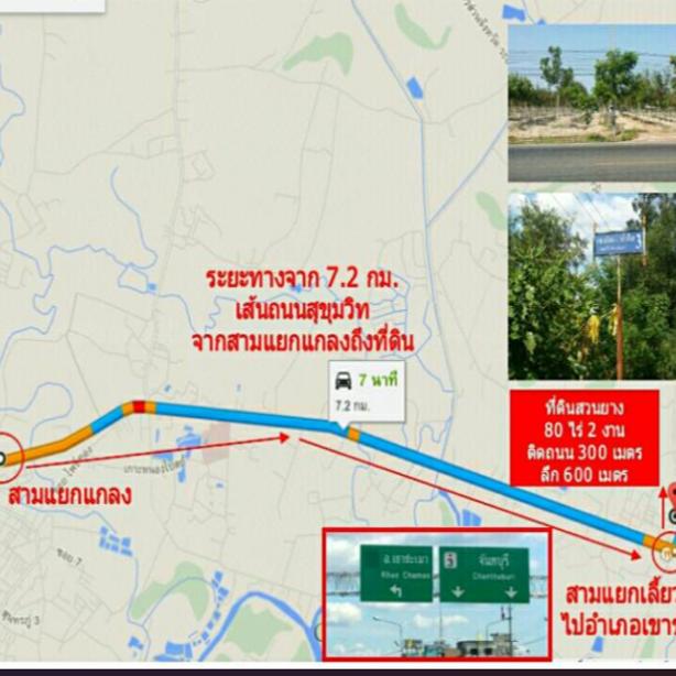 ขายสวนยางผืนใหญ่  อ.แกลง จ.ระยอง เนื้อที่ 80 ไร่ 221 ตร.ว. ติดถนนลาดยาง ใกล้สุขุมวิท 3 กม. 2