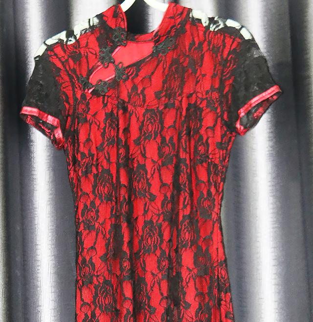 เดรสสตรีลายลูกไม้ดํา-แดงแบบจีน (Modern Cheongsam)_@SP007 7