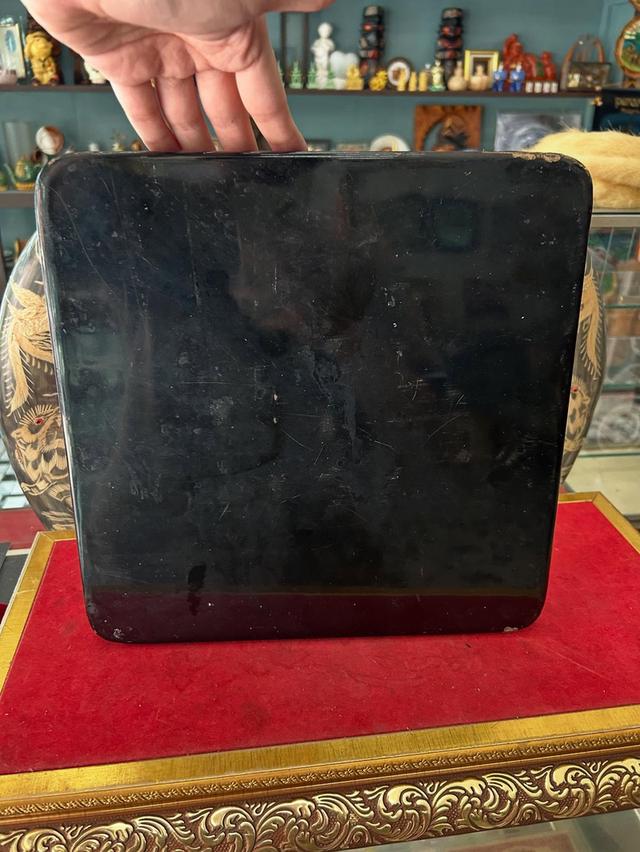 ถามไม้ถมทอง ถาดไม้เก่าสลักลายทมทองคำ 2