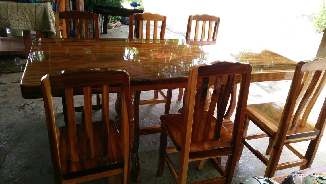 โต๊ะอาหารไม้แผ่นเดียว ก 80x ย 180 + เก้าอี้ 6 ตัว  5