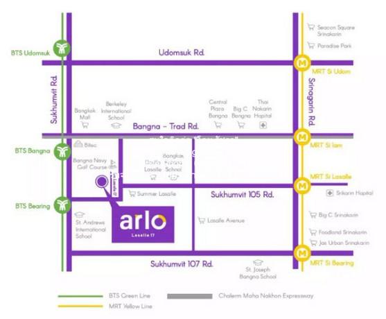 Condominium อาโล่ ลาซาล 17 Arlo Lasalle 17 1 Bedroom 25ตารางเมตร 9000 thb ไม่ไกลจาก สถานีรถไฟฟ้า BTS แบริ่ง 1.2 กม. สะดว 2
