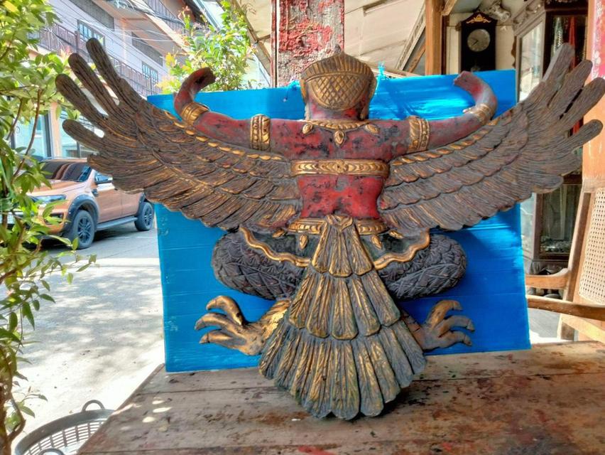 พญาครุฑไม้สัก ขนาด110ซม ครุฑไม้แกะ 4