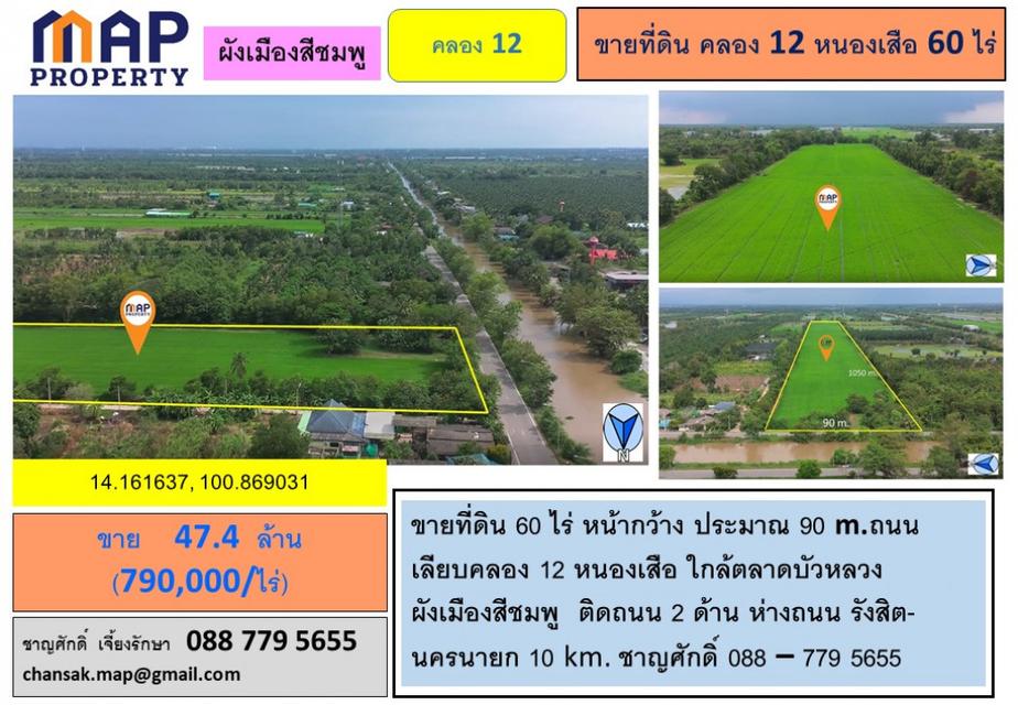 ขาย ที่ดิน ผังเมืองสีชมพู - 60 ไร่ 24 ตร.วา หน้ากว้าง ประมาณ 90 6