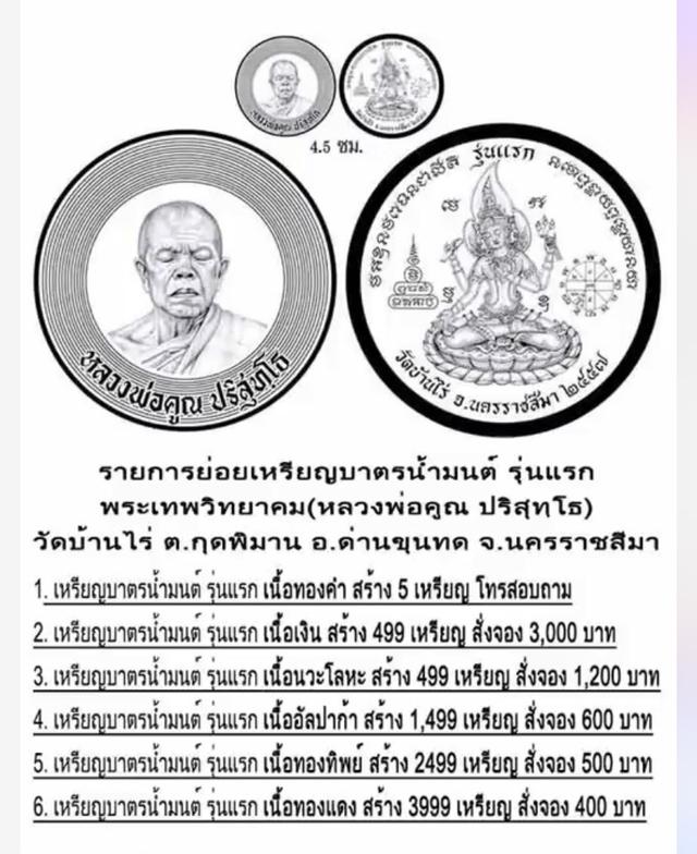 เหรียญบาตรน้ำมนต์ เนื้อเงิน หลวงพ่อคูณ วัดบ้านไร่ 6