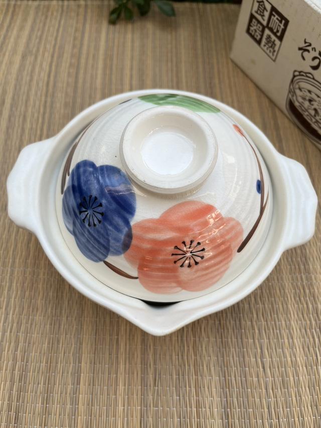 หม้อดินเผาญี่ปุ่น (หม้อนาเบะ) วาดลายพู่กัน มือสองสภาพดี