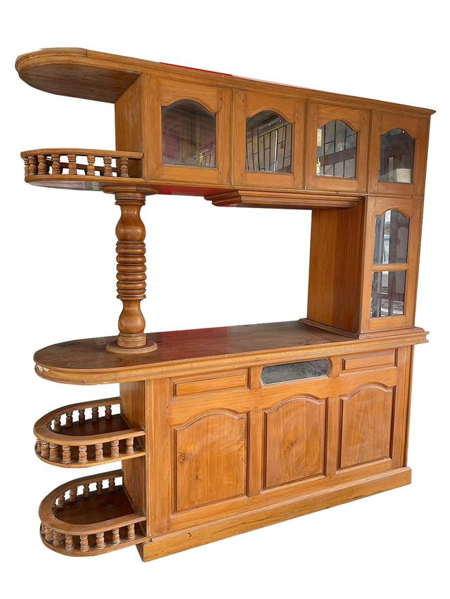 เคาน์เตอร์บาร์ไม้สัก ตู้บาร์ไม้สักทอง 3ชั้น บานกระจก ไม้สักทองคุณภาพ