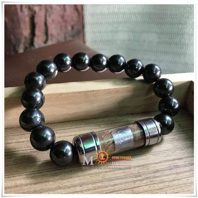 ตะกรุดหนังเสือไฟ + สร้อยหิน เฮมาไทต์ (Hematite)