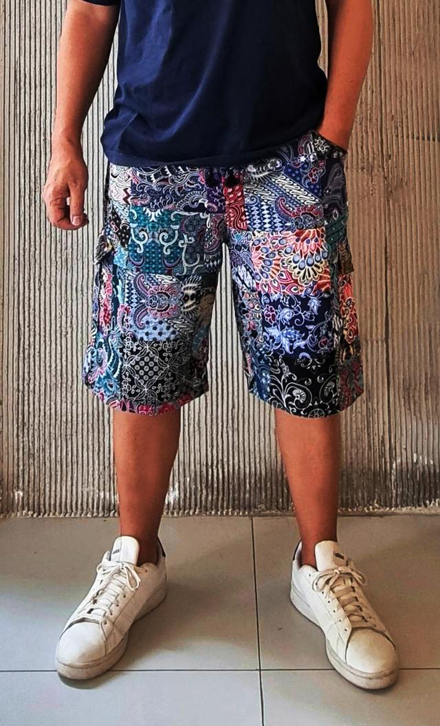 กางเกงคาร์โก้ขาสั้น ผ้าต่อผ้าฝ้ายผ้าไทย (Cargo Shorts patchwork). 4