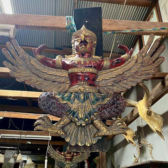 ครุฑไม้สัก องค์ใหญ่ ขนาด1เมตร ครุฑไม้แกะสลัก