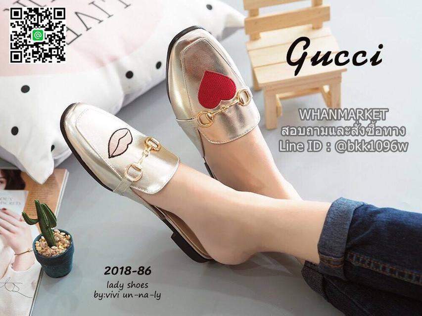 รองเท้าแตะหัวตัด งานเปิดส้น งานstyle Gucci ปักลายรูปปากและหัวใจ สุดน่าร๊าก