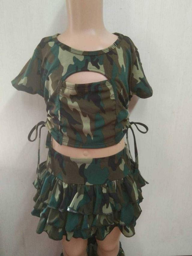 ชุดเซทเด็กหญิง เสื้อกับกระโปรงลายทหาร 5
