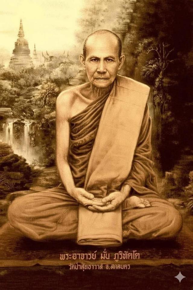 ล็อกเก็ตหลวงปู่มั่น ภูริทัตโตด้านหลังติดจีวรและมวลสารว่าน108