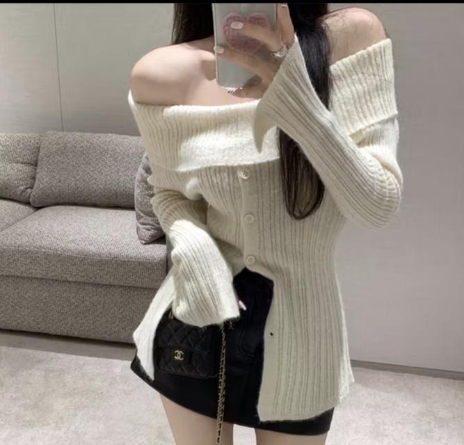 เสื้อไหมพรมปาดไหล่ งานแฟชั่น ฟรีไซส์