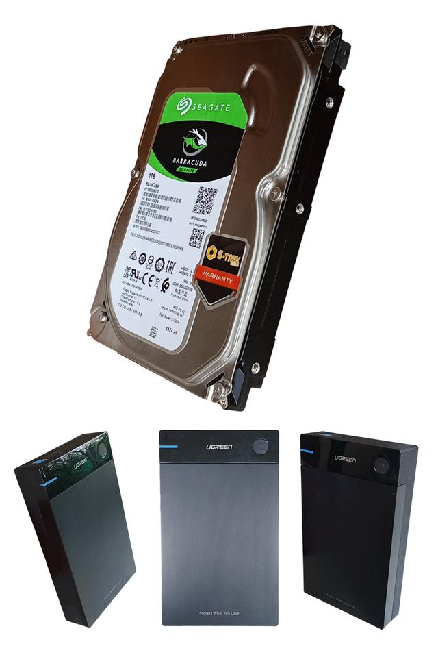 🔥 จัดเต็ม! HARD DISK PC 1 TB SEAGATE BARRACUDA + UGREEN กล่องใส่ฮาร์ดดิส External Hard Drive 3.5" USB3.0 to SATA BOX 🔥