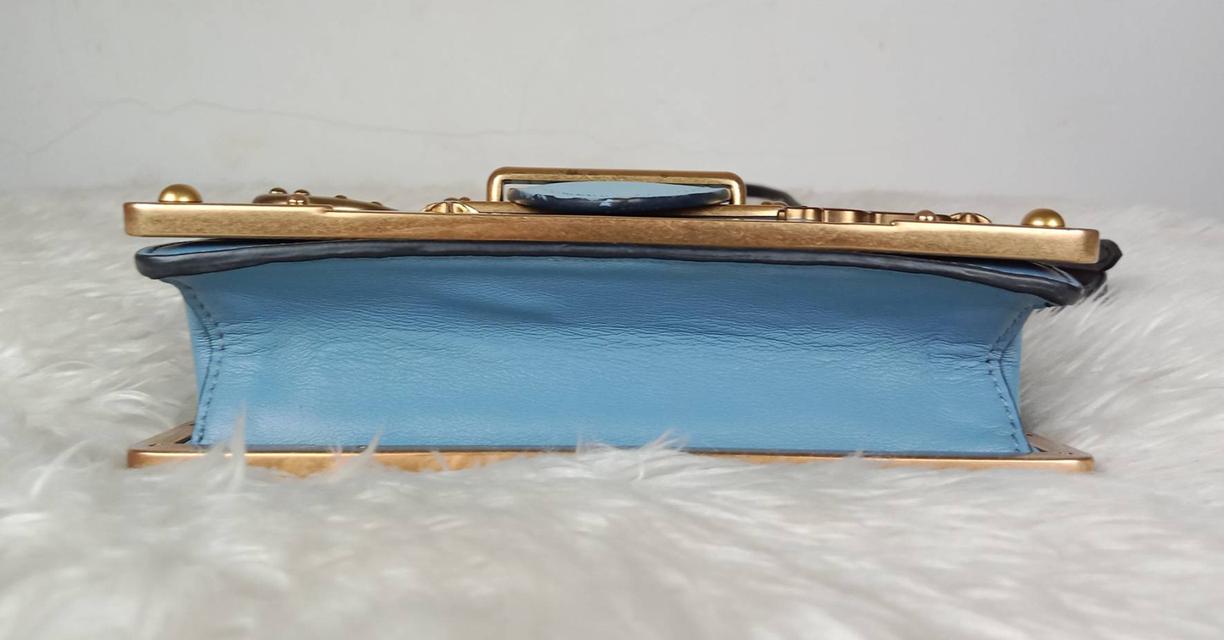 กระเป๋า PRADA Saffiano Shoulder Bag Saffiano leather Blue Gold Auth ar12338A Golden 9