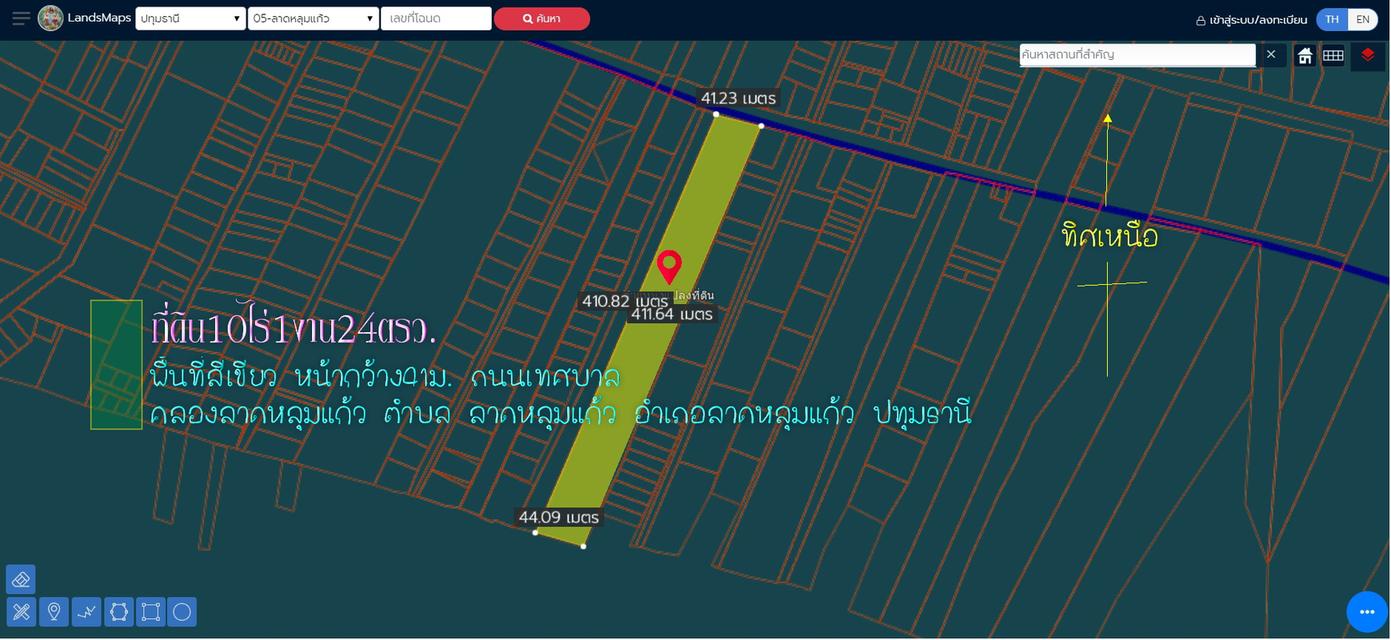 ที่ดิน10ไร่1งาน24ตรว. พื้นที่สีเขียว หน้ากว้าง41ม. ถนนเทศบาล คลองลาดหลุมแก้ว  ตำบล ลาดหลุมแก้ว อำเภอลาดหลุมแก้ว ปทุมธานี   3