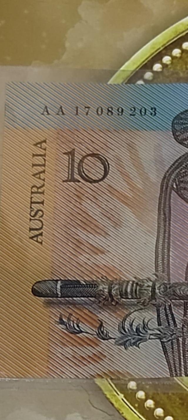 ธนบัตรเก่า 10 Dollars Australia ชุดแรก AA17089203 หายาก