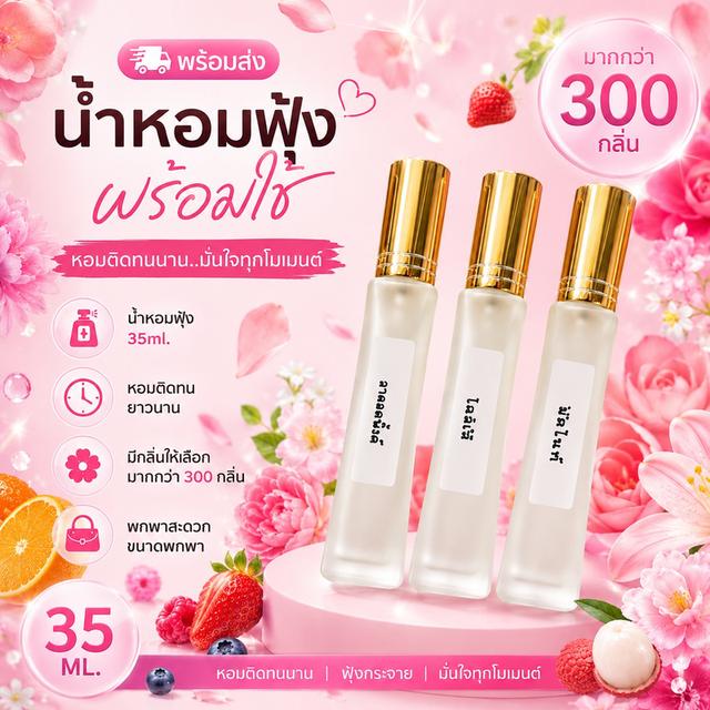 น้ำหอมฟุ้ง พร้อมใช้ 35 ml. กลิ่นหอมติดทน มีกลิ่นให้เลือกมากกว่า 300 กลิ่น กลิ่นหอมโดนใจ