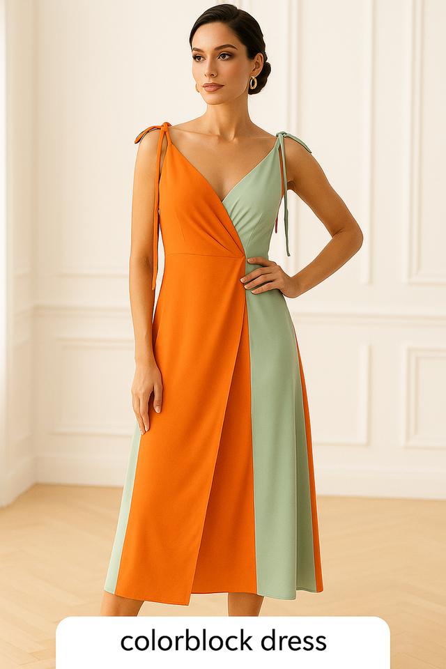 เดรสสลิปมิดี้สีทูโทน เดรส Color-Block Slip Midi @SP042