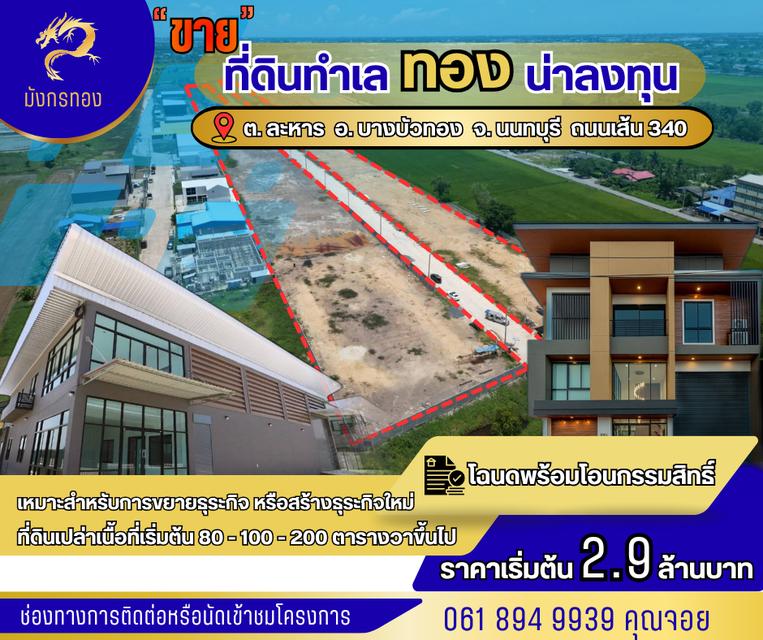 จองด่วน ขายที่ดินติดถนนใหญ่ ย่านบางบัวทอง นนทบุรี ถนนเส้น 340 โทร.061-894-9939 คุณจอย