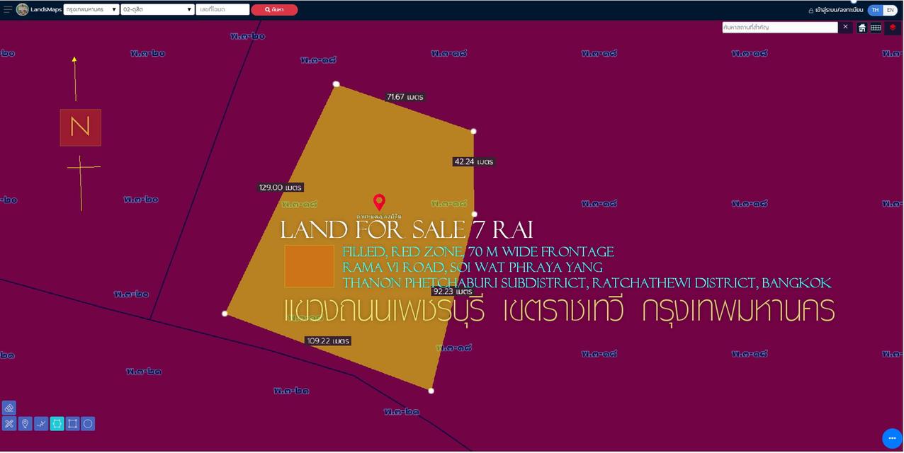 ✅ขายที่ดิน 7ไร่ ถมแล้ว พื้นที่สีแดง หน้ากว้าง 70ม. ถนนพระราม 6 วัดพระยายัง แขวงถนนเพชรบุรี เขตราชเทวี กรุงเทพมหานคร 1