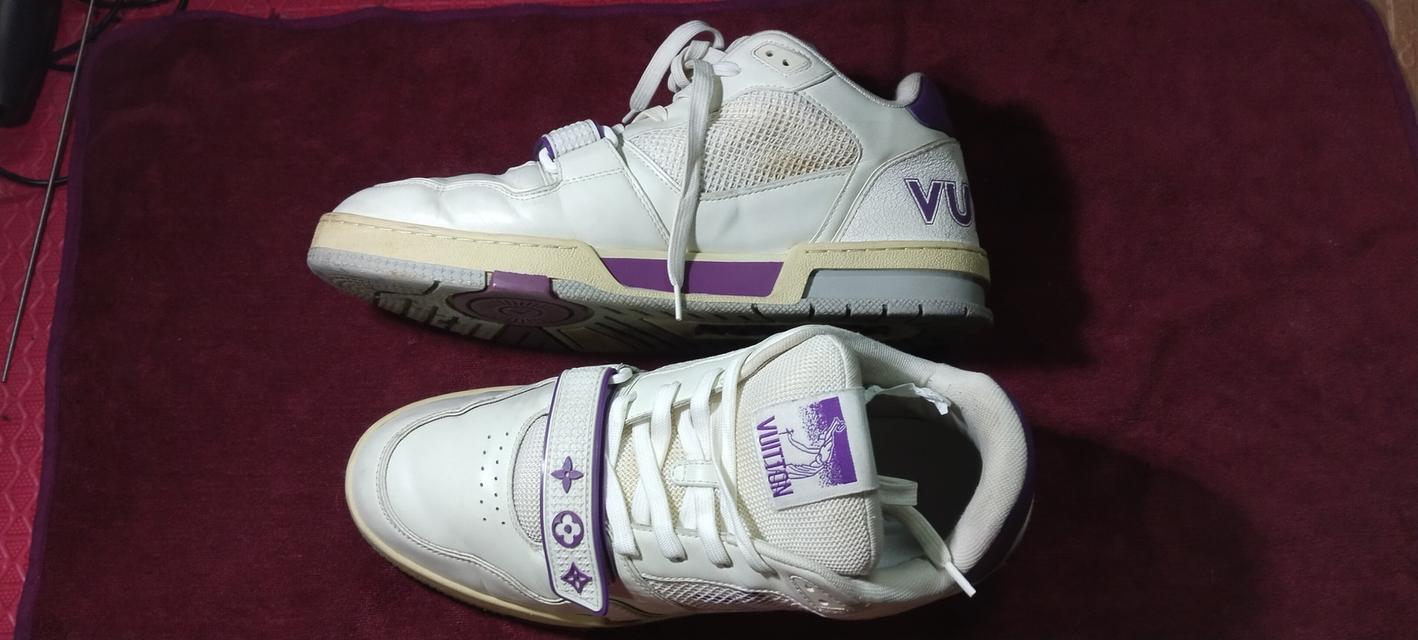 louis vuitton white/purple leather and mesh lv trainer sneakers 2