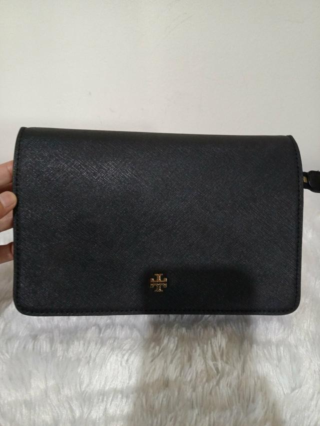 กระเป๋า Used Tory หนังซาฟิโนสีดำ สายครอสถอดได้ ปรับได้ ใส่มือถือได้ สวย 9x3x6 นิ้ว รูปที่ 9