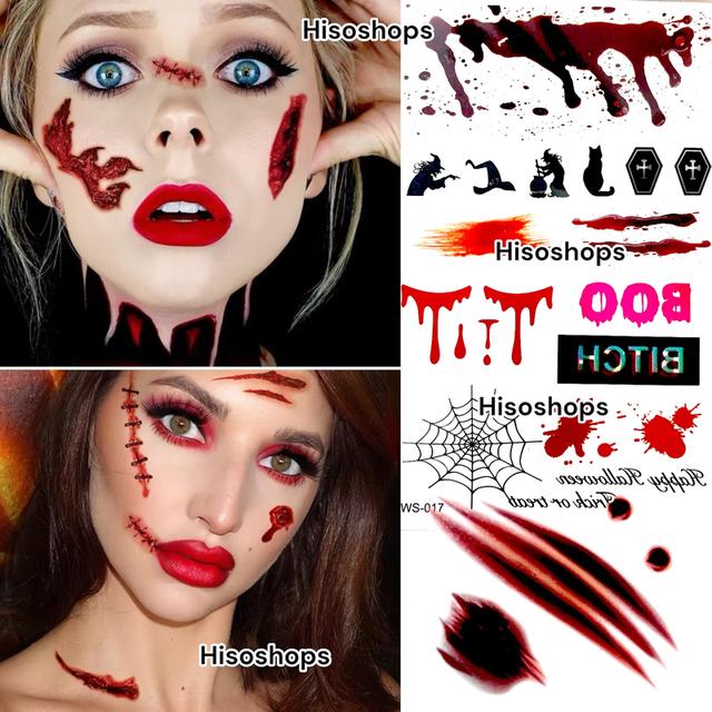 TATTOO แทททูฮาโลวีน รอยแผล รอยสักชั่วคราว แผ่นใหญ่ 190 x 120 mm. ทนน้ำ ทนเหงื่อ ใช้ติดตามใบหน้าและร่างกาย ในเทศกาลแฟนซีต่างๆ