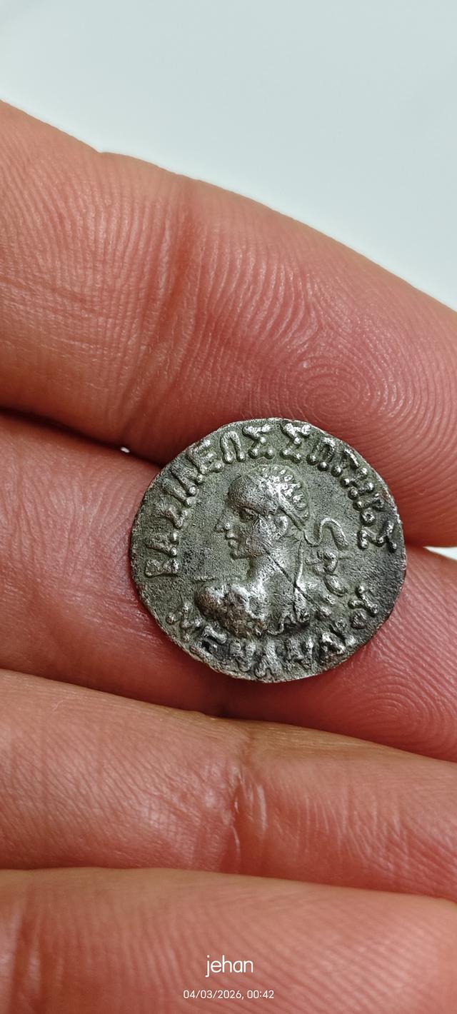 ancient Indo Greek silver dracham - Menander 1st รูปย่อยที่ 4