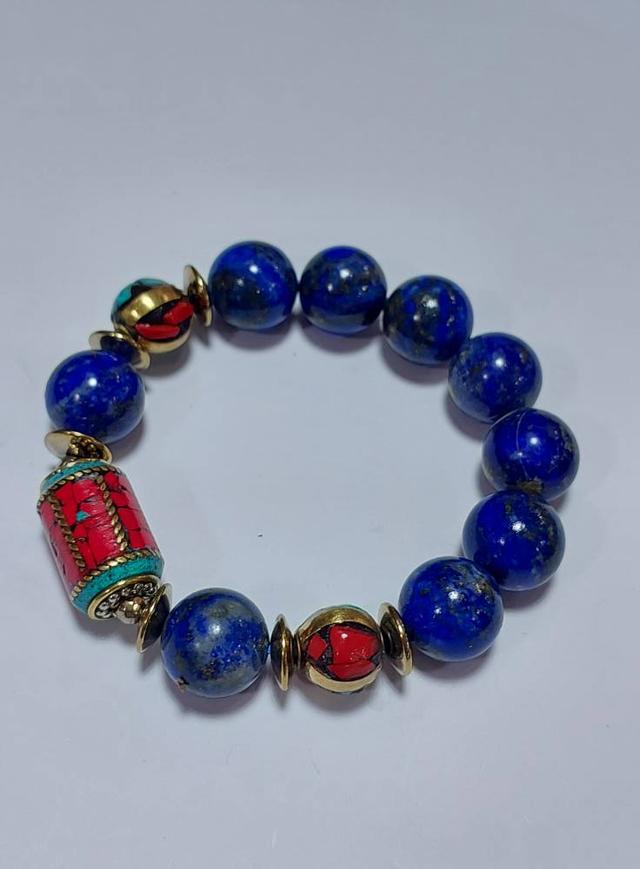 ข้อมือหิน Lapis lazuli 14 mm ลูกปัดเนปาล ยาว 18 cm. 7