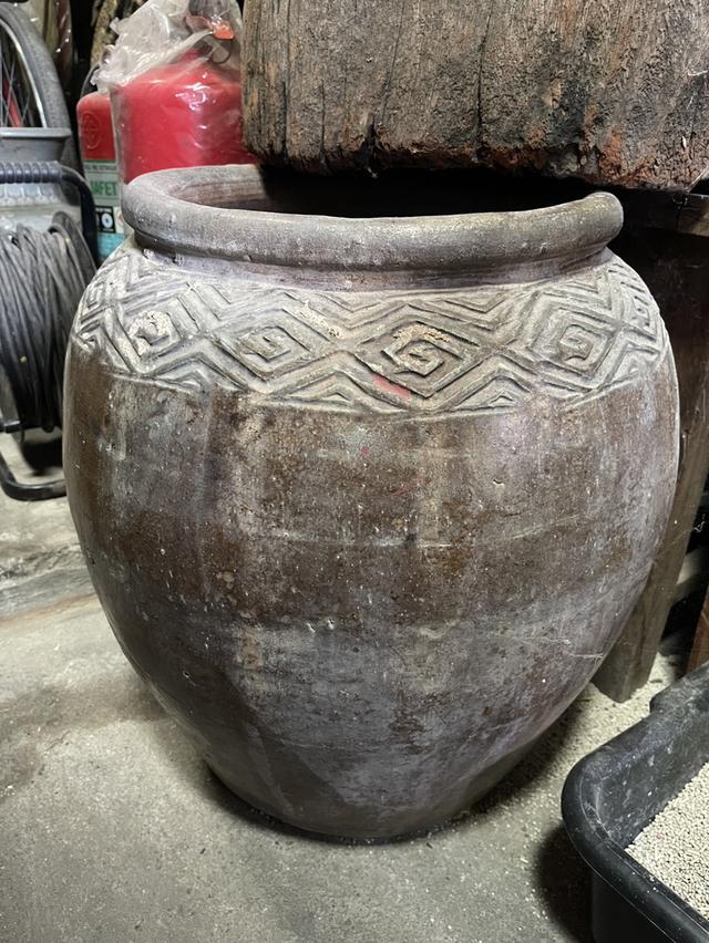 โอ่งมันปู โอ่งสีมันปู ใบใหญ่ โอ่งดินเผาน้ำเคลือบโบราณ 2