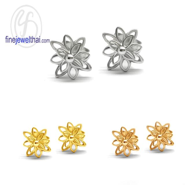 ต่างหูรูปดอกไม้-ต่างหูเงินแท้925-ออกแบบพิเศษ-Finejewelthai-E107500