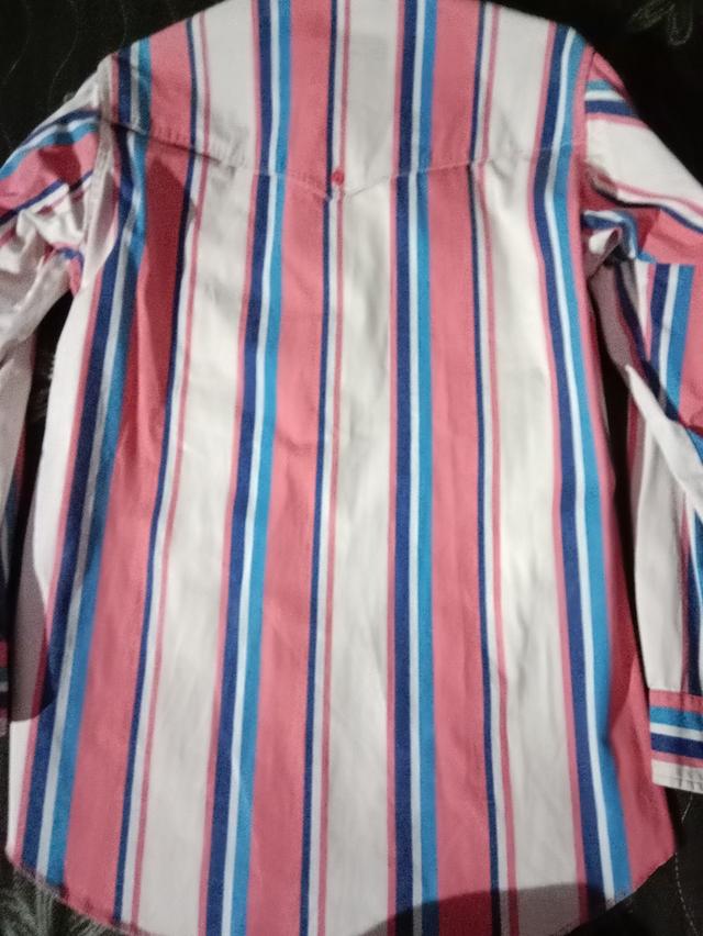 เสื้อเชิ้ตแขนยาวVINTAGE Wrangler Brushpopper Western Shirt X-Long Tail Stripe size XL 23/30 5