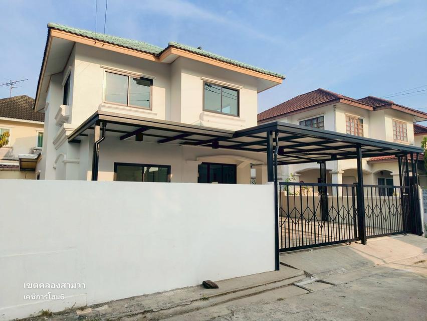 บ้านเดี่ยวมีนบุรี  คลองสามวา  นิมิตใหม่  หมู่บ้านเคซีการ์เด้นโฮม 6 บ้าน 4 ห้องนอน มีห้องนอนชั้นล่าง นัดชมบ้าน 085-318-6868 คุณวา 2