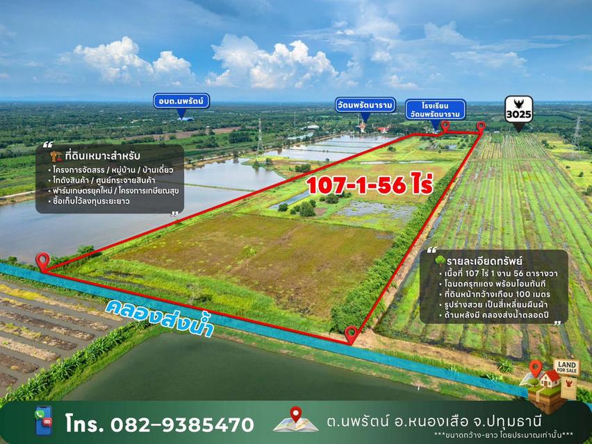 ขายที่ดินปทุมธานี รังสิตคลอง 12 ตำบลนพรัตน์ อำเภอหนองเสือ ติดถนน 100 เมตร ใกล้โรงเรียนวัดนพรัตนาราม 5