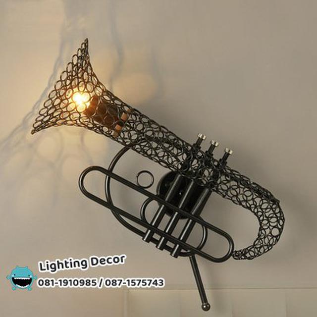 โคมไฟทรัมเป็ต โคมไฟแขวนเพดาน โคมไฟเครื่องดนตรี รูปทรัมเป็ต Trumpet lamp โคมไฟวินเทจตกแต่งบ้าน โคมไฟตกแต่งร้านดนตรี  3