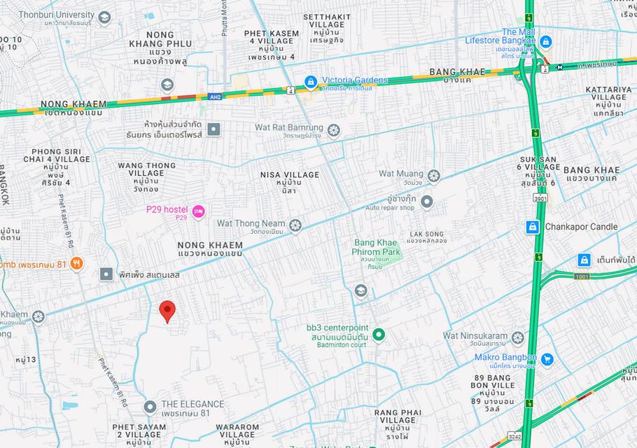 ขายที่ดินเปล่า แปลงมุม มี 2 แปลง อยู่ในหมู่บ้านวรารมย์ 69 ถนนเลียบคลองภาษีเจริญฝั่งใต้ เขตหนองแขม 9