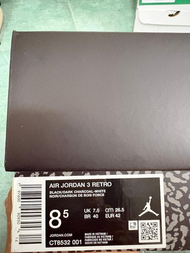 Jordan3 Retro Black Cat (2025)Size 8.5 US/ EUR 42ทอ 6