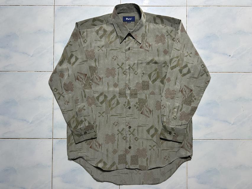 🔥 VINTAGE 90s! เสื้อเชิ้ต Paris ลายกราฟิกชนเผ่า Abstract ผ้าพริ้วทิ้งตัว สภาพกริบ 🔥