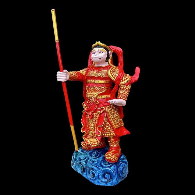 เห้งเจียไม้ เห้งเจียถือกระบอง เห้งเจียหน้าดุ แกะสลัก 3