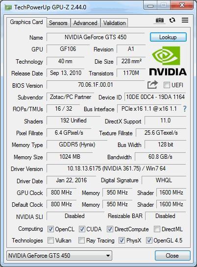 การ์ดจอ ZOTAC GTS 450 1GB DDR5  5