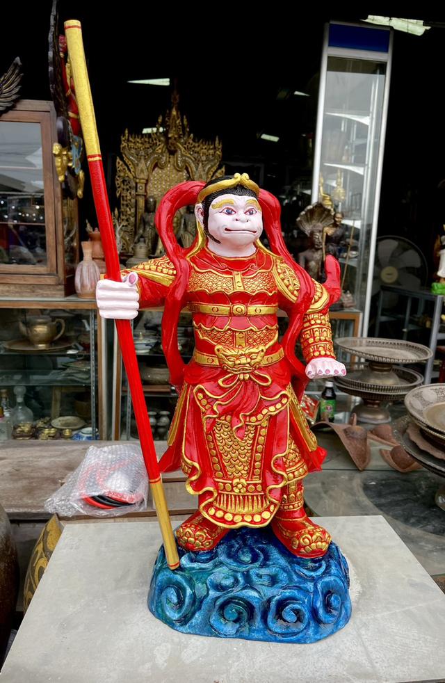 เห้งเจียไม้ เห้งเจียถือกระบอง แกะสลัก เห้งเจียหน้าดุ 3